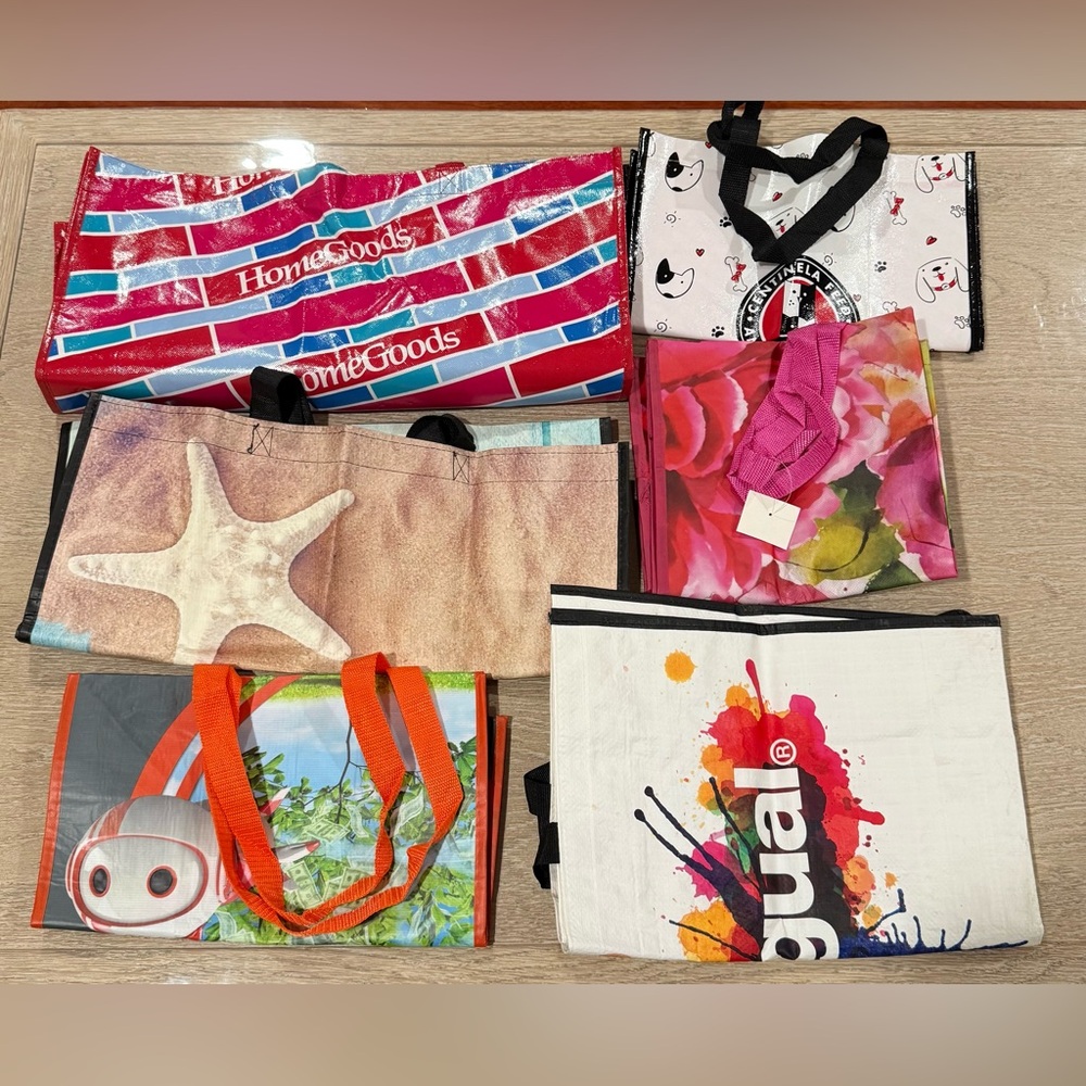 Colorful Reusable Tote Bags Set of 6